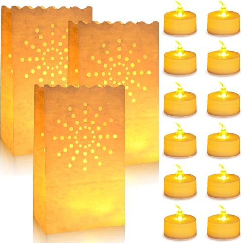 12 Candele a LED Senza Fiamma Con 12 Sacchetti di Candela Luci Tealight Realistiche Luminose Lumini a Batteria Flickering Flameless Candele per San Valentino Matrimonio Compleanno Feste Natale (Sole)