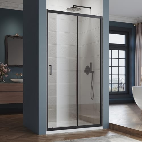 SIRHONA Cabine de douche Coulissante 100 x 185 cm Paroi de douche Transparent coulissante verre sécurit 5mm, Noir mat