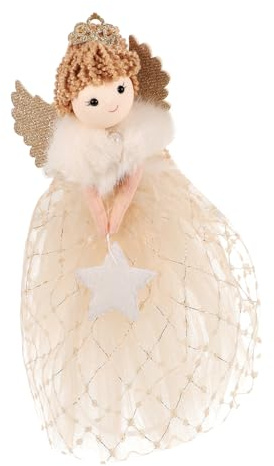 GOOHOCHY Cimier Ange Sapin Doré Décoratif Tissu Ornement Lumineux pour Décoration Sapin Noël Figurine Ange Noël à Suspendre pour Fêtes et Ambiance Chaleureuse