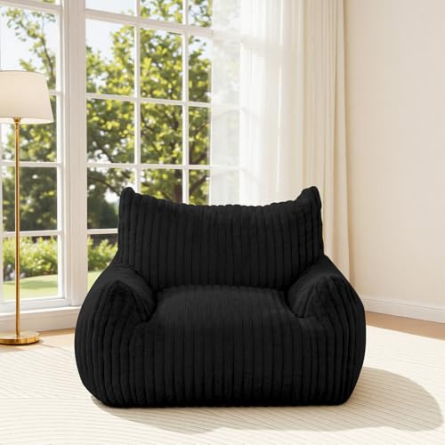 MeMoreCool Sitzsack XXL für Erwachsene, Groß Weiche Plüsch-Bean-Bag mit Füllung, Bequemes Bodensitzmöbel zum Spielen und Lesen, Sessel für Wohnzimmer oder Schlafzimmer oder Jugendzimmer, Schwarz