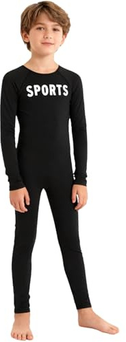 Miutii Pojkar gymnastikdräkt fleece gymnastikdräkt långärmad balettdräkt gymnastik leotard thermobody overall sport jumpsuit vinterdräkt, svart, 122-128