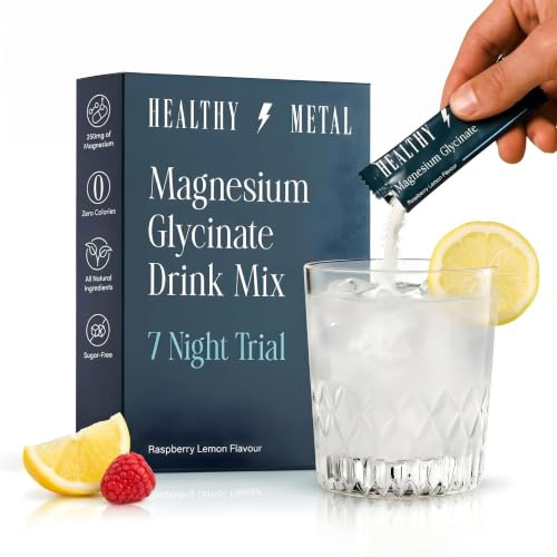Healthy Metal Magnesium Drink Mix Sachets for Sleep, Relaxation & Daily Support, Magnesium Glycinate Powder, Raspberry Lemon Flavour, Easy to Mix Supplement, 7 Sachets