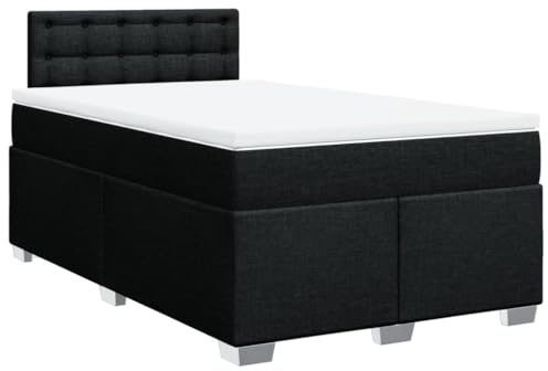 Qnhdfrt Cama de salto tipo boxspring de 120 x 190 cm, con colchón de muelle bolsillo, cama tapizada con cabecera, colchón de resistencia media, tapicería de tela duradera, color negro