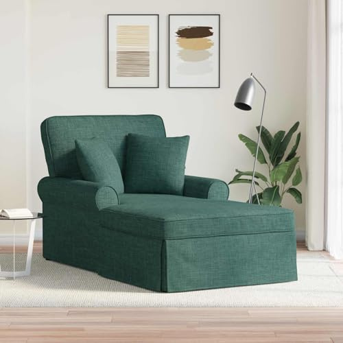 faucqel Chaiselong med kjol mörkgrönt tyg, 3-delat loungeset med 2 kuddar, 91 x 157 x 91 cm, ventilerande avslappningsfåtölj för vardagsrum och sovrum