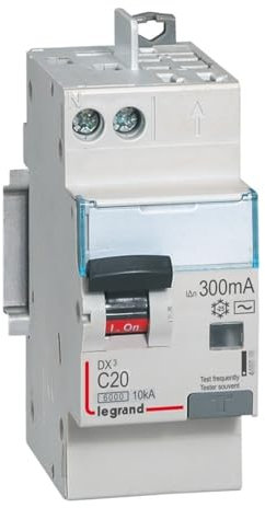 Legrand 410834 Disjoncteur différentiel monobloc DX³6000 10kA arrivée haute vis départ haut automatique, U+N 230V, 20A typeAC, 300mA