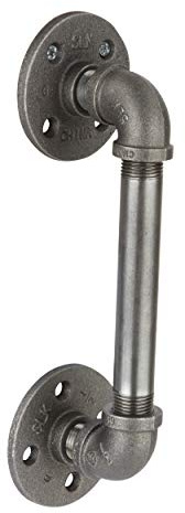 Rustic Industrial Pipe Décor Barn Door Handle, 6 Inch - Authentic Industrial Steel Grey Iron Fittings, Flanges and Pipes for Custom Vintage Hanging Doors, DIY Kit with Hardware