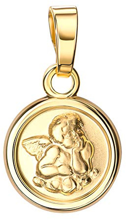 JEVELION Schutz-Engel-Anhänger 333 Gold 8 Karat / 8K-Anhänger runder Kettenanhänger mit Gravur Gott schütze Dich