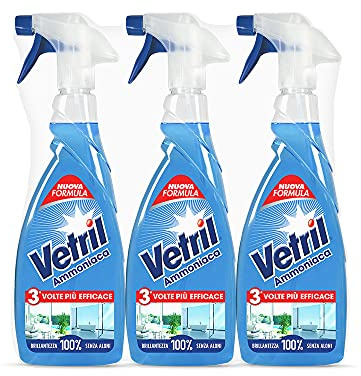 Vetril - Multi-Surface Spray Rengöringsmedel med Ammoniak, Avfettningsmedel och glans utan ränder, 650 ml x 3 st