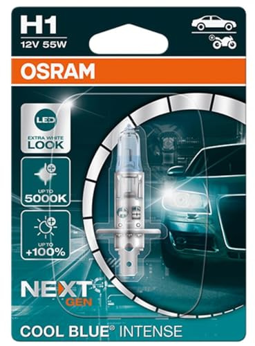 Osram COOL BLUE INTENSE H1, +100% plus lumineux, jusqu'à 5000K, lampe halogène, look LED, simple blister (1 lampe)