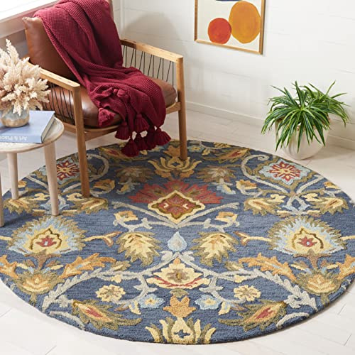 SAFAVIEH Tapis Contemporain pour Salon, Salle à Manger, Chambre à Coucher - Blossum Collection, Tapis à Poil Court, Marine et Mutli, 91 X 91 cm