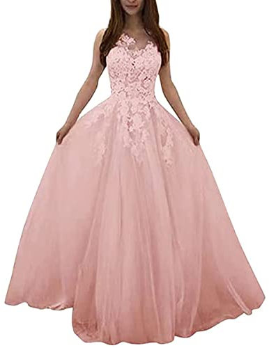 Onsoyours Robe de mariée Femme Élégant Dentelle Col V Dos Nu sans Manches Robes Longue de Nuptiale Soirée Princesse Demoiselle d'honneur A Rose XXL
