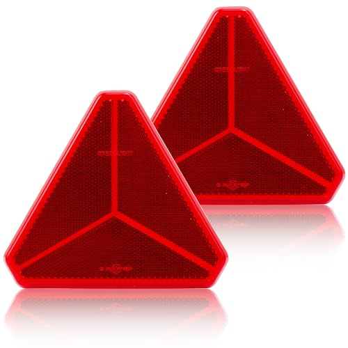 DARKGUARD 2X Rouge Catadioptre Triangle Remorque 150x10x135mm (LxWxH) Homologué E,Triangle Catadioptre Adhésif Remorque Réflecteusr Arrière pour Camion Tracteur Voiture (Rouge-Triangle-Adhésif-2pcs)