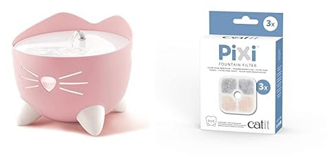 Catit Pixi Fontaine à Eau pour Chat 2,5 L Rose & Cat it Pixi Lot de 3 filtres de Rechange pour Fontaine 43721