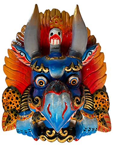 Himalayan Craft Garuda Wandskulptur, handgeschnitzt auf einzelnem Holz, schützende Gottheit, tibetischer Nepal-Buddhismus, antiker Cheppu,Wandbehang Holzmaske Kunstwerk des Welterbes, Nepal