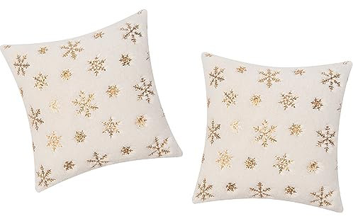UMMEI Kissenbezug Christmas Zuhause Schlafzimmer,2Er Set Quadratischer-Kurze Wolle,Winter Schneeflocke Deko Weihnachten Samt,Gold,45x45cm