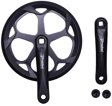 PROWHEEL Juego de bielas de bicicleta de 152 mm, 160 mm, 165 mm, 170 mm, 175 mm, plato de acero 46T/48T/52T, cadena doble y protector de cadena de repuesto, compatible con bicicleta de ciudad, MTB,