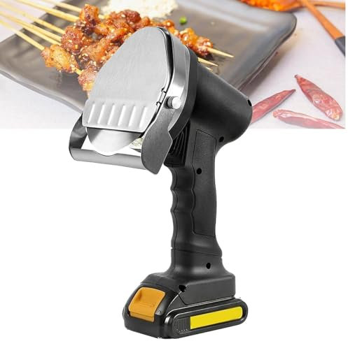CHANGLKJ Cuchillo De Kebab Turco Eléctrico Inalámbrico, Cortador De Carne De Kebab Eléctrico con 2 Cuchillas De Acero Inoxidable, Espesor De Corte De 0-8 Mm Ajustable Y Batería De Larga Duración