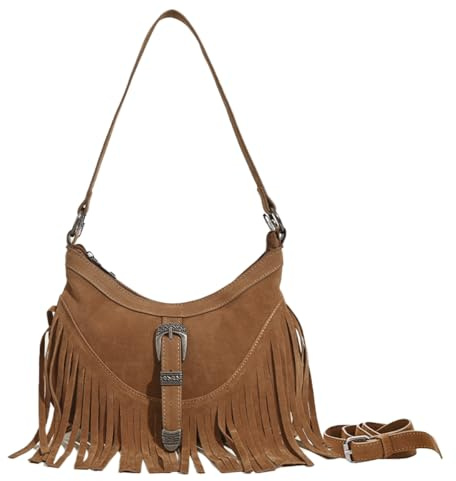 Sunwel Fashion Petit sac à main western à franges sous les bras Mini sac à bandoulière hippie avec pompon pour femme