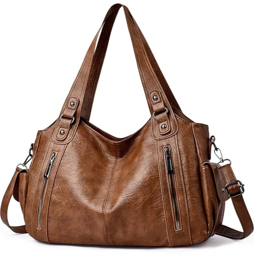 Mabecol Bolso Bandolera Mujer PU Gran Capacidad Tote Shopper Bolso Hombro Grande Clásico Vintage Elegante Bolso Mano Ajustable Para Oficina Universidad Trabajo Diario, Marrón