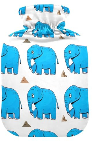 Hot Water Bottle with Soft Cover Hand Feet Warmer Blue Elephant Hot Water Bag for Foot Bed Warmer Pain Relief Medium