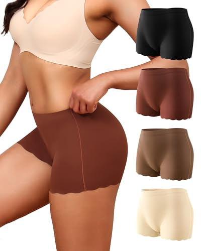 Aijolen Boxer Femme Shorty Femme sous Jupe Anti Frottement Cuisse Invisible | Culotte sans Couture Taille Haute Slip, Short Sécurité, Respirant sous-Vêtements, Lot de 4, Confortable Pantys Sport Caleçon