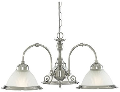 Searchlight 3 Lights Traditional Silver Ribbed Glass Ceiling Fitting Chandelier