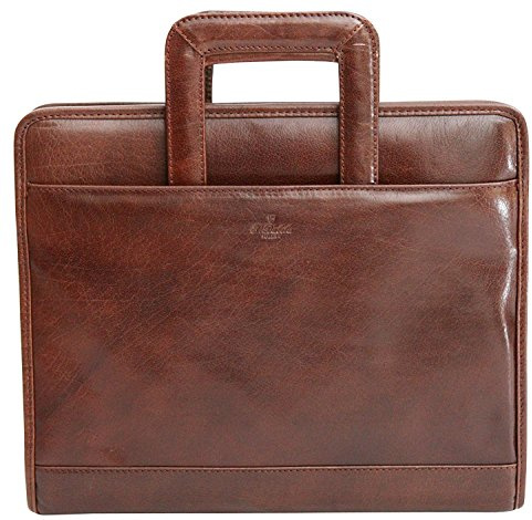 San Babila - Konferenzmappe aus Vollleder mit Reißverschluss - Griffe ausziehbar - Braun