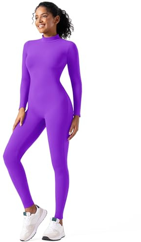 Women Bodysuit Rompers Long Sleeve Jumpsuits Leotards One Piece Tummy Control Yoga Workout Outfits – Zip-Up Bodycon Performance Suit for Gymnastics, Ballet, and Multi-Functional Praise Costumes