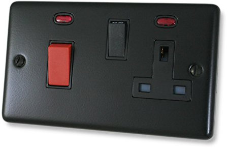Matt Black Cooker Switch with Socket - CFB29B