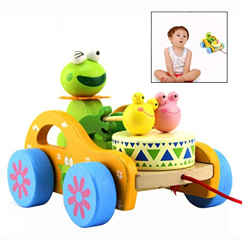 LHKJ Hölzerne ziehen Spielzeug, Niedlich-Frosch Nachziehtier Auto Spielzeug für Kids