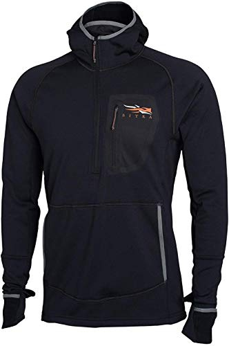 SITKA Fanatic Hoodie – Silent, Odor-Control Mid-Layer Fleece Hunting Hoodie with Built-In Hand Muff, Face Mask & Flip Mitts for Whitetail Season, Black, XX-Large