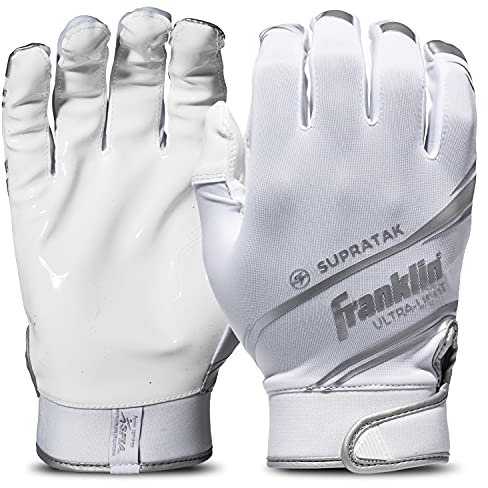 Franklin Sports Supratak Receiver Gloves - Adult Small - White/Chrome