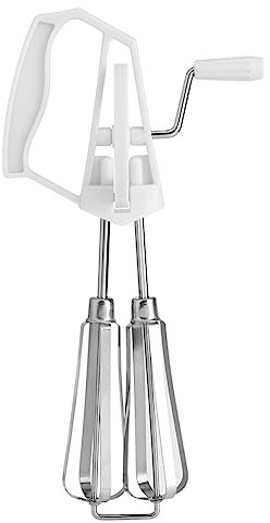 Handheld Mixer Egg Beater, Stainless Steel Rotary Hand Whip Whisk Egg Beater Mixer Cooking Tool Kitchen(White)