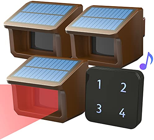 Sistema de Alarma de Calzada - Alarma Solar Inalámbrica de calzada de Amplio Alcance de 800M Sensor y Detector de Movimiento - Sistema de Alerta de Seguridad - 1 Receptor y 3 sensores