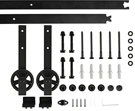 Binario per Porta Anta Scorrevole Kit Accessori Guida Ferramenta Anta Scorrevole da Parete Muro Esterno Interno Rustico Portata 100 kg 6FT/183 cm