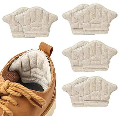 TAGVO 4 Paires Coussinets de Talon en daim doux, Autocollantes Antidérapants Protège Talons Chaussure,Coussinets de Coussin, Chaussures Trop Grandes&Sport,Empêche Frottements et Ampoules(Beige, Noir)