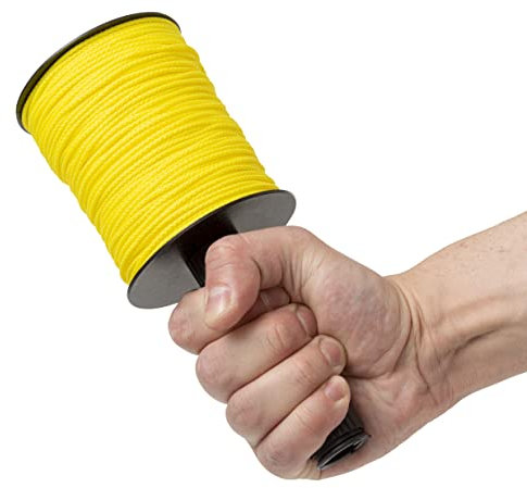 IPEA Fil de construction professionnel avec poignée – Bobine de 100 m – Fil de maçon en polypropylène diamètre 2 mm pour chantiers, construction, travaux routiers, travaux à la maison – Cordon jaune