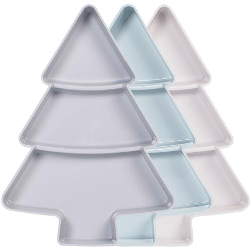Orrdiffi 3 Stück Weihnachtsbaum Obstteller Snack Teller für Plätzchen und Süßigkeiten,Kunststoff Servierplatte mit 3 Fächern für Weihnachten,Party