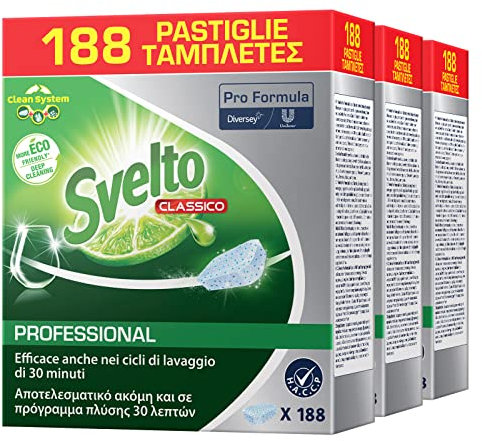 3x Svelto Professional Detersivo Classico in Pastiglie per Lavastoviglie Pro Formula Eco Detergente - 3 Confezioni da 188 Tabs ciascuna