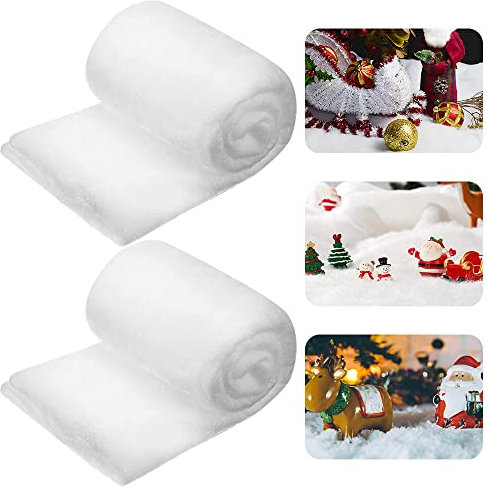 CJBIN 2Pcs Weihnachten Schneedecke, 80x240cm Schneematte Schneevlies, Künstliche Schneematte, Decke aus Schneewatte für Weihnachtsbaumhintergrund, Festliche und Neujahrsdekoratio