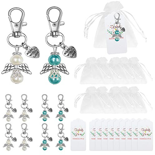 CONNECTION 10 Set Schutzengel Anhänger Gastgeschenke mit Schlüsselanhänger Organza Beutel Dankeskarte Personalisiert Gastgeschenk für Geburtstag Taufe Weihnachten Gastgeschenke Hochzeit