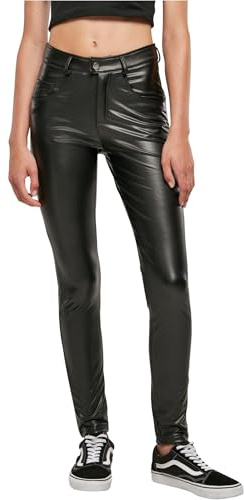 Urban Classics Ladies’ Mid-Waist Faux-Leather Trousers Donna Pantaloni in Similpelle Nero W26L30