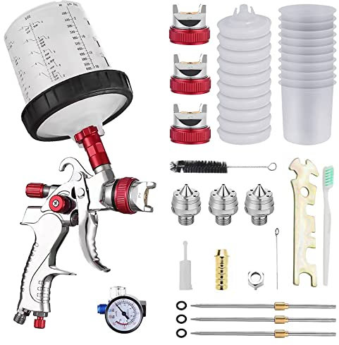 Ysislybin HVLP Professionnel Pistolet à Peinture,Pistolet à Peinture HVLP Pistolet à Pulvérisation,Pistolet à Peinture kit 10pcs Gobelets mélange Peinture la Peinture Meubles automatiques YRZ0022