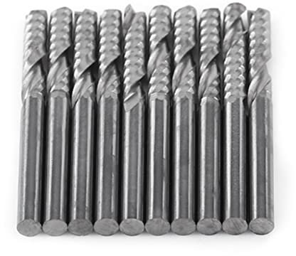 Dioche Single Flute End Mill, 10pcs Single Flute End Mill Cutter CNC Tool Bits 3.175mm Diameter 22mm Cutting Edge Length