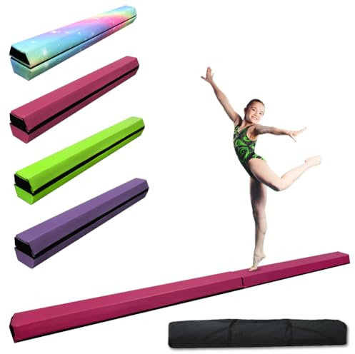 HomeSun Poutre d'équilibre pliable de 240 cm - Barre d'équilibre pour gymnastique - Exercice de fitness - Entraînement de gymnastique - Pour la maison (Rose, 240 cm)