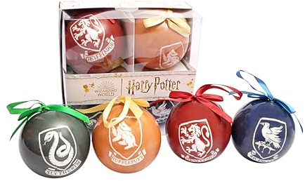 Ciao Juego de 4 bolas de árbol de Navidad con diseño de casas de Hogwarts de Harry Potter (8 cm de diámetro), con licencia oficial de Wizarding World, en caja de regalo, multicolor