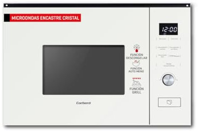 Corberó CMICM20GLWINTEG Mikrowelle 20 Liter, weißes Glas, Leistung 800 W, Auto Menü, Auftauen, Grill, 5 Leistungsstufen, Touch-Steuerung, Timer 95 min, Drehplatte 255 mm