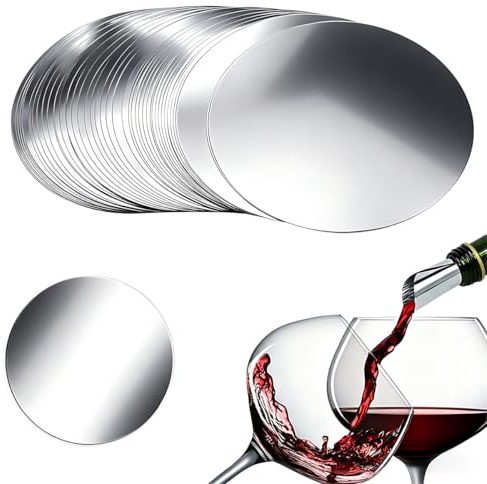 WWYSSZ 50 Piezas Vertedores para Vino, Láminas Antigoteo para Disco, Discos Vertedor Botellas de Licorpráctico, Ayuda para Verter de Aluminio, Reutilizable, para Restaurantes, Bares, Clubes, Plata