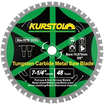 KURSTOL Hoja de Sierra Circular para Metal - 184 x 15,875mm Disco Corte 48T con Punta de Carburo para Acero, Hierro, Níquel, Titanio, Metales Ferrosos, Tubos de Acero