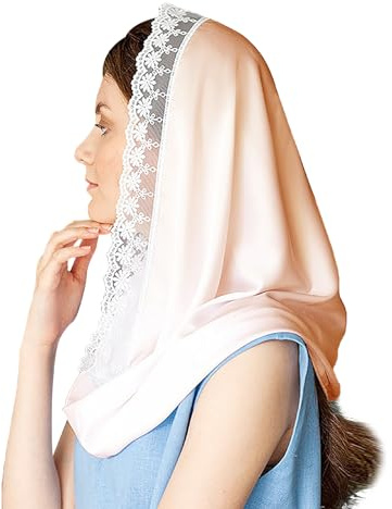 JIAHG Hijab Femme Musulmane en Mousseline Léger Respirant Mantille Catholique Foulard de Tête en Dentelle Voile d'église Chrétien Messe Écharpe d'été Protection Solaire